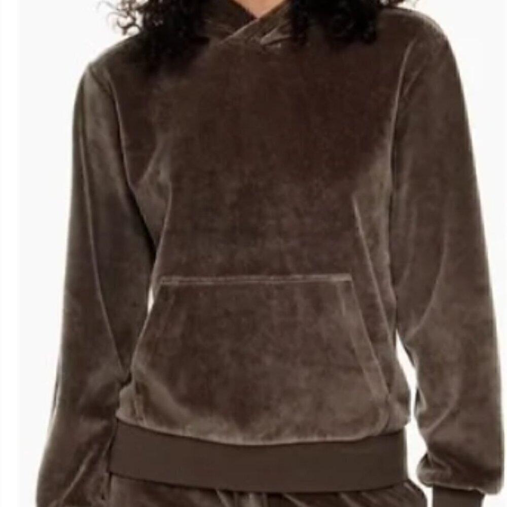 Aritzia TNA Creek Velour Mocha Brown Pullover Hoodie Size Large